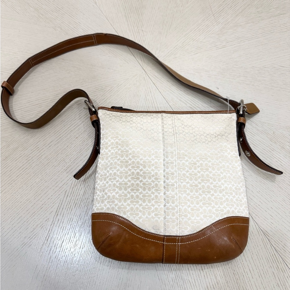 Brown and Cream Women's Coach Shoulder Bag